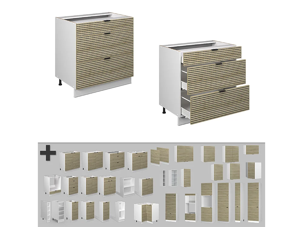 Meuble cuisine panneau en chêne 80x60x82 fame-line