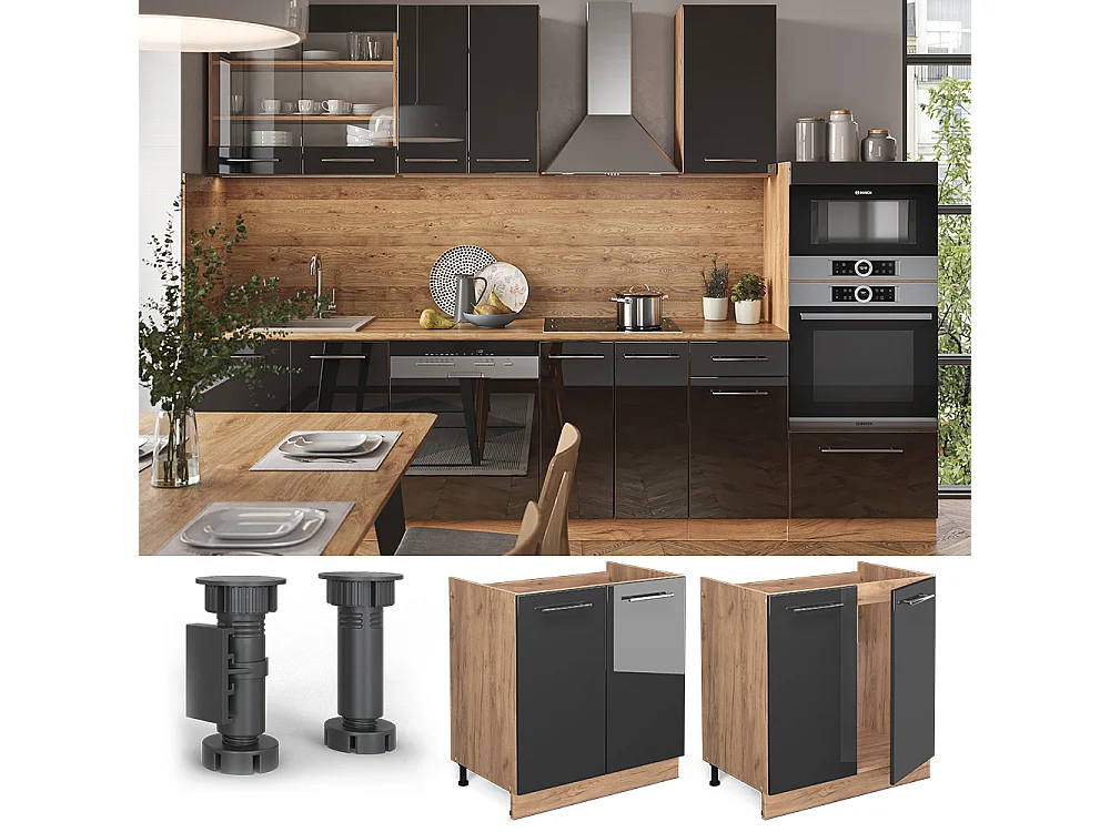 Meuble bas sous-évier anthracite haute brillance 80x60x82 fame-line