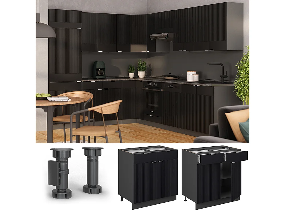 Meuble cuisine noir rayé 80x51.6x82 fame-line