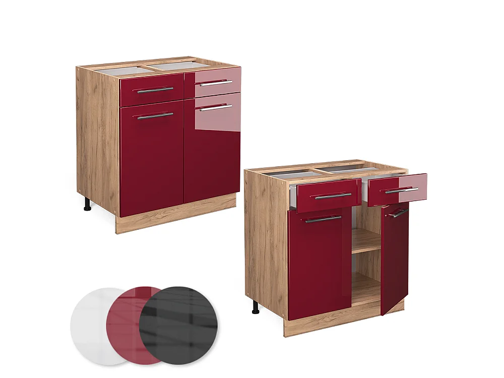 Küchenunterschrank bordeaux hochglanz 80x51.6x82 fame-line