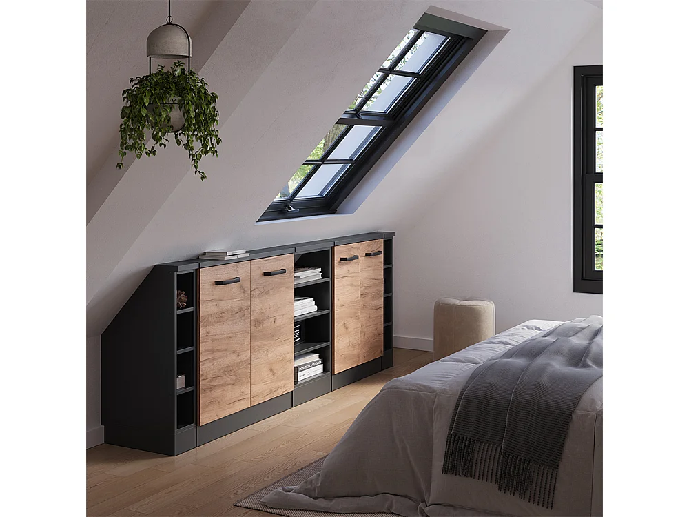 Meuble sous pente chêne de force doré 210x46x81.6 r-line