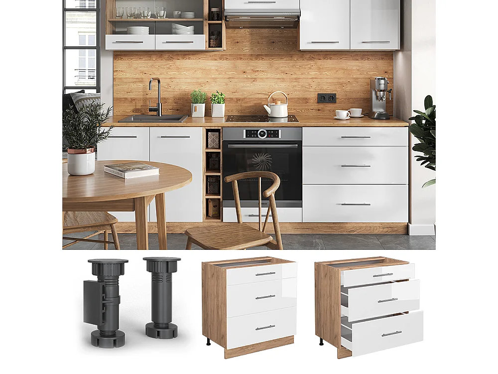 Meuble cuisine blanc haute brillance 80x60x82 fame-line