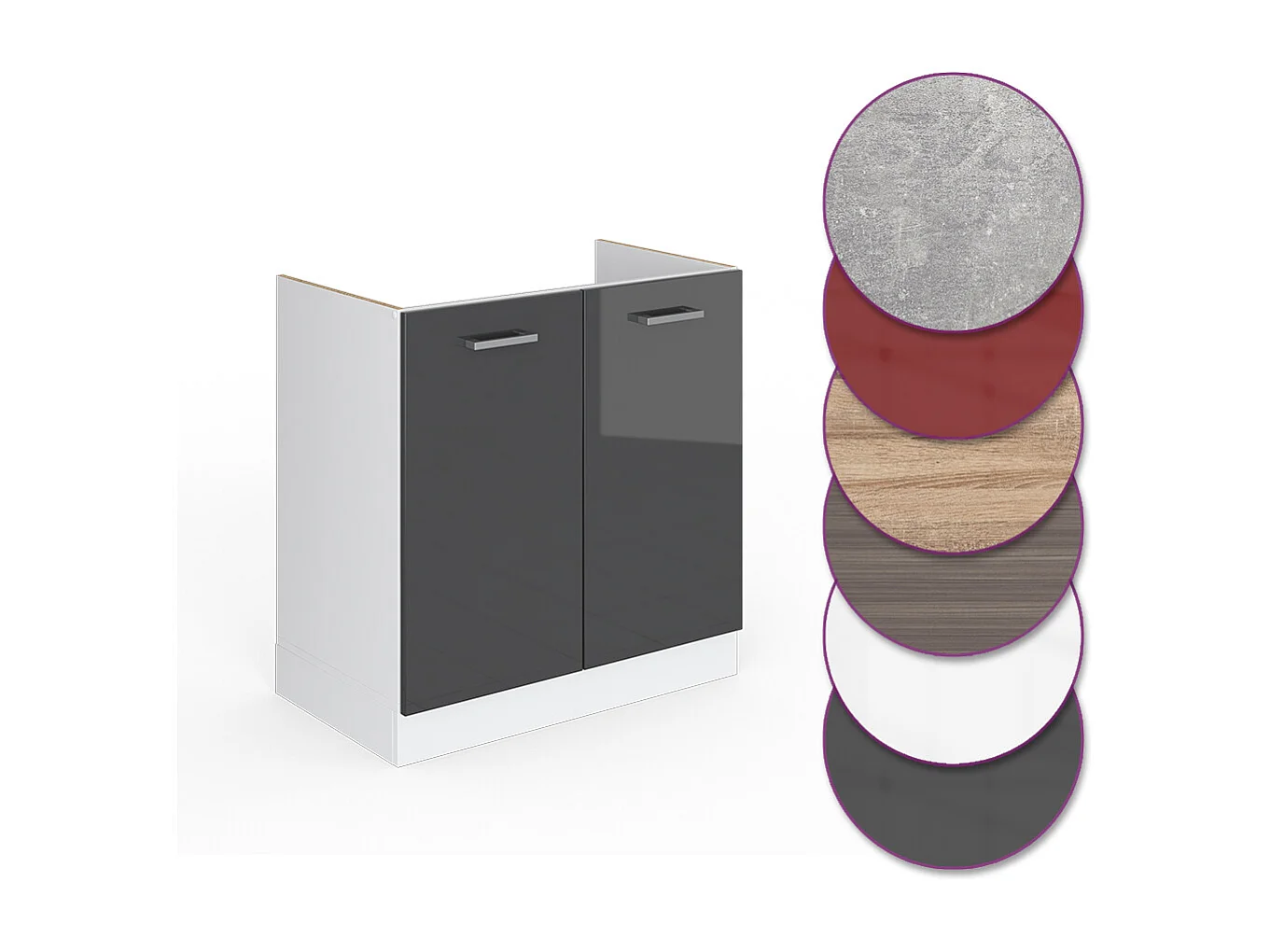 Armário baixo para pia antracite alto brilho 80x46x81.6 r-line