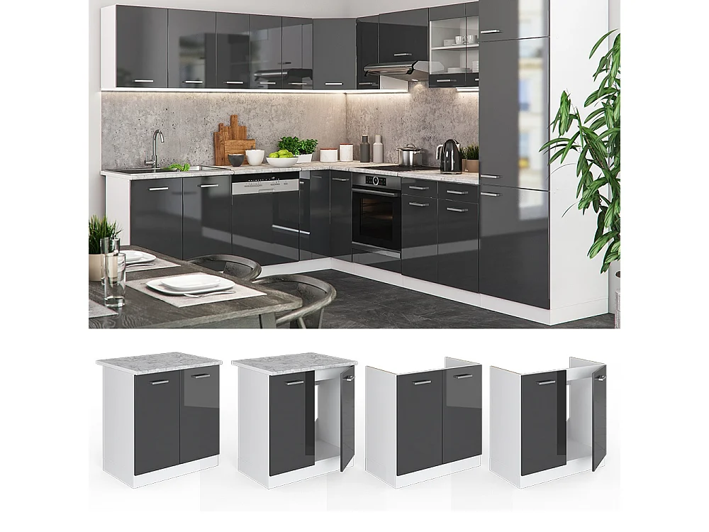 Sink base cabinet anthracite high gloss 80x46x81.6 r-line