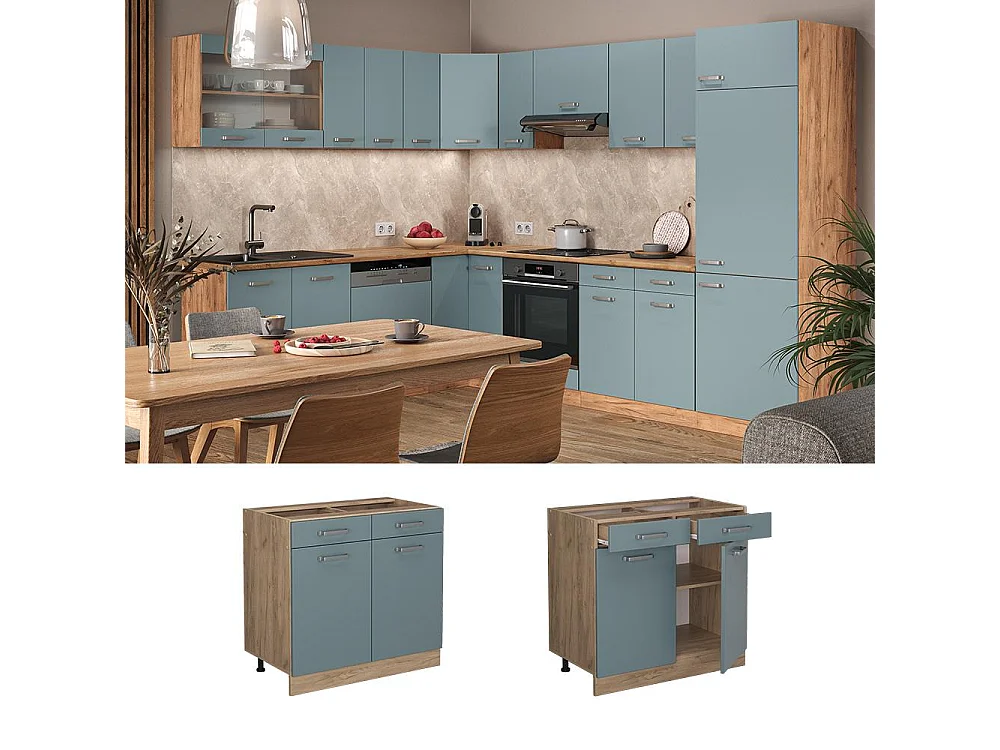 Mueble bajo de cocina gris azulado 80x60x81.6 r-line