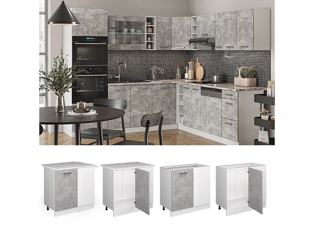 Corner cabinet concrete 86x60x81.6 r-line
