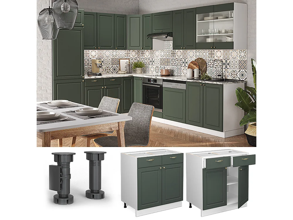 Kitchen base cabinet green-gold country house 80x60x82 fame-line