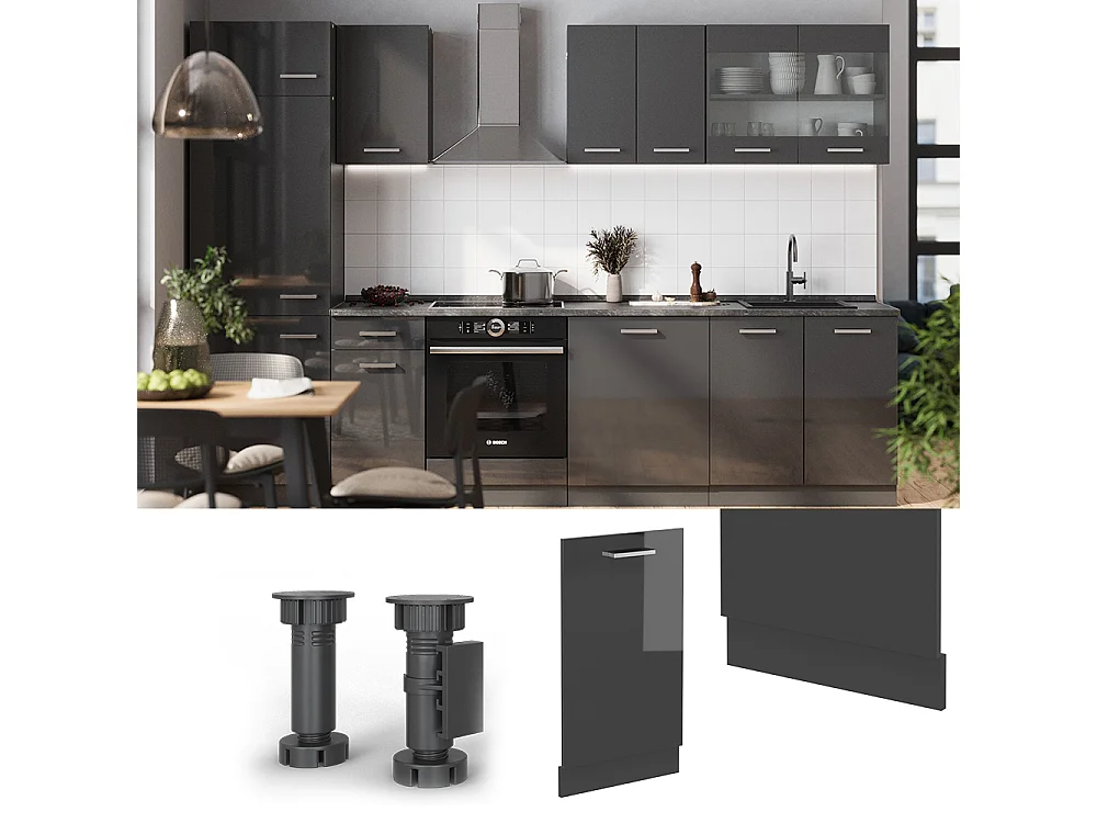 Façade de lave-vaisselle anthracite haute brillance 45x1.6x81.8 r-line