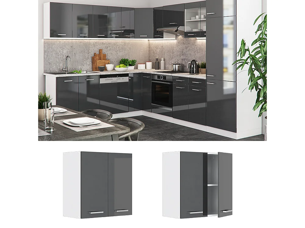 Elément haut de cuisine anthracite haute brillance 60x31x60 r-line