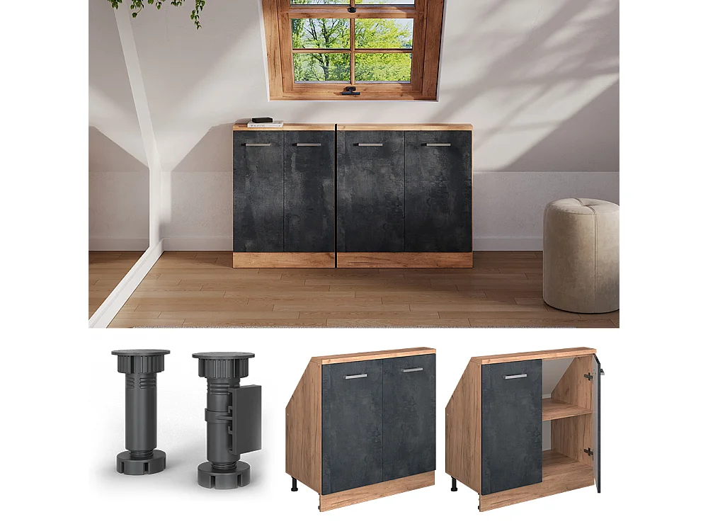 Köksskåp för sluttande tak svart betong 80x46x81.6 r-line