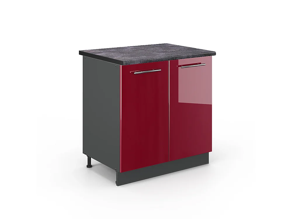 Meuble bas sous-évier rouge bordeaux haute brillance 80x60x82 fame-line