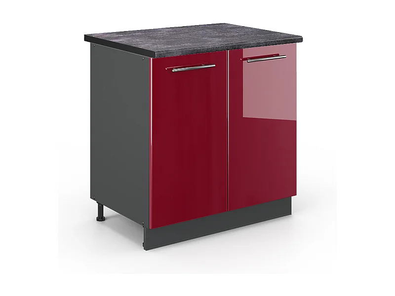 Meuble bas sous-évier rouge bordeaux haute brillance 80x60x82 fame-line