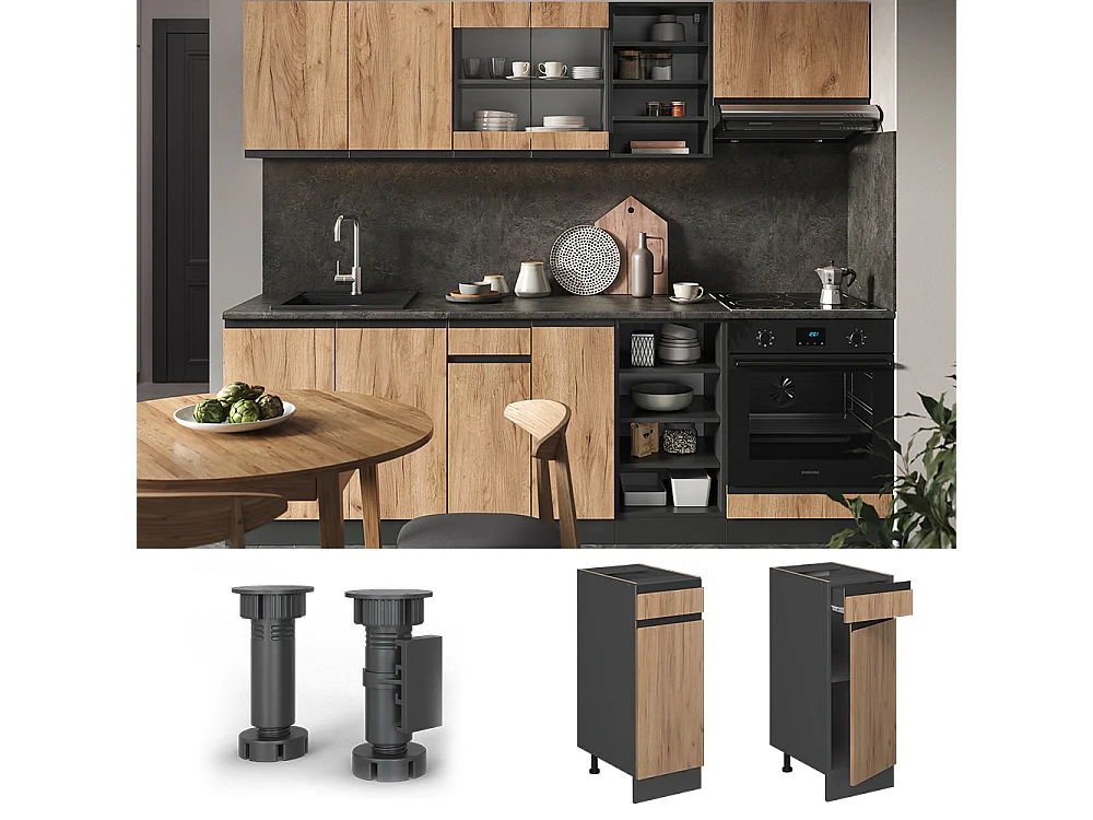 Mobiletto base per cucina quercia dorata 30x60x81.6 r-line