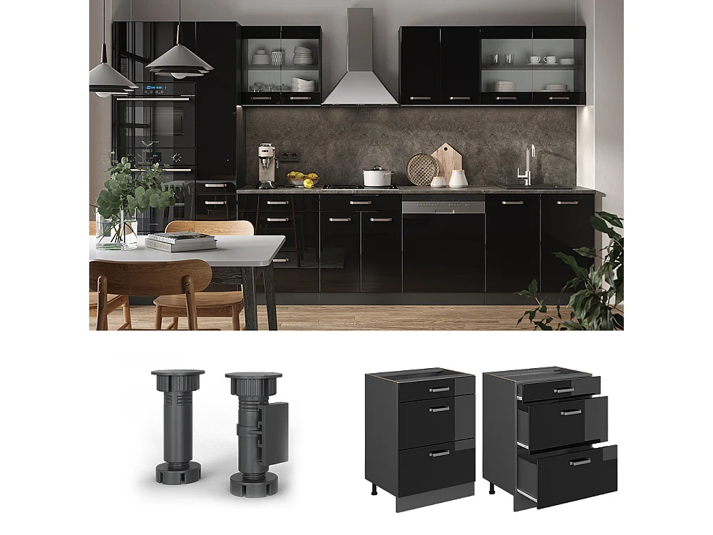 Mueble bajo de cocina negro brillo intenso 60x60x81.6 r-line