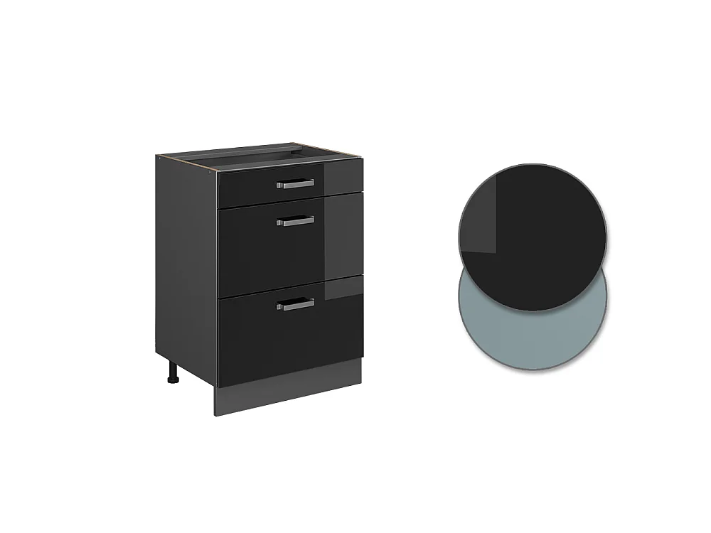 Mobiletto base per cucina nero lucido 60x60x81.6 r-line