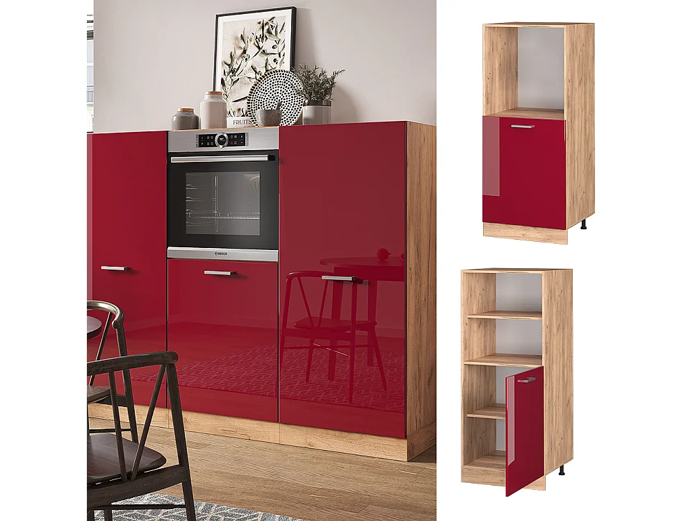 Meuble pour four rouge brillant 60x57x143 r-line