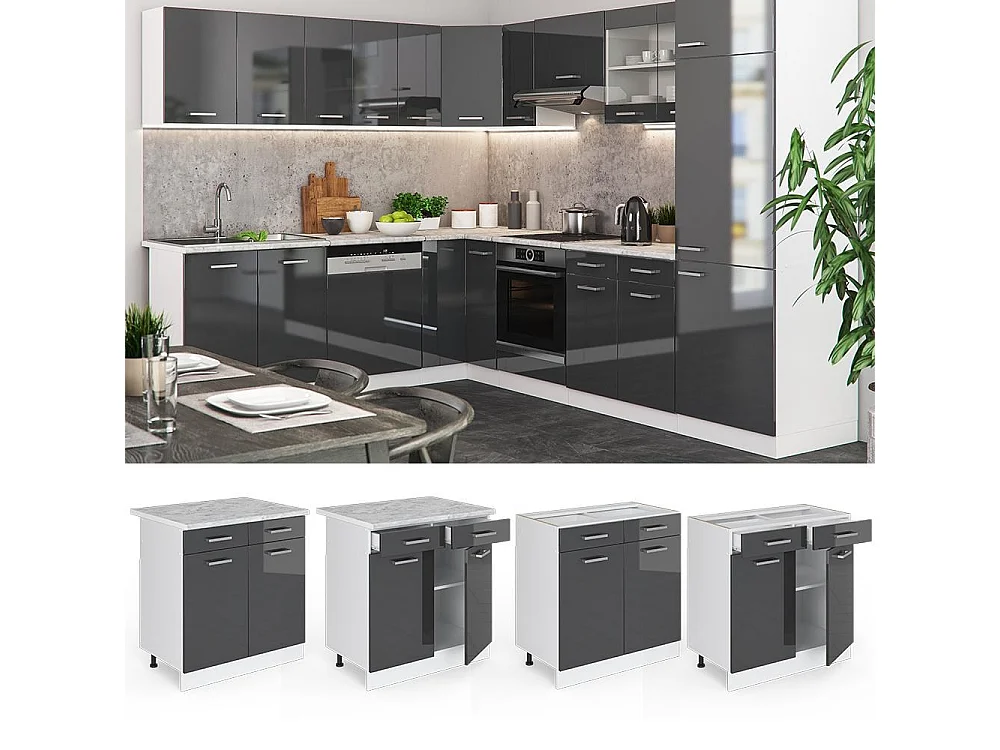 Meuble cuisine anthracite haute brillance 80x46x81.6 r-line