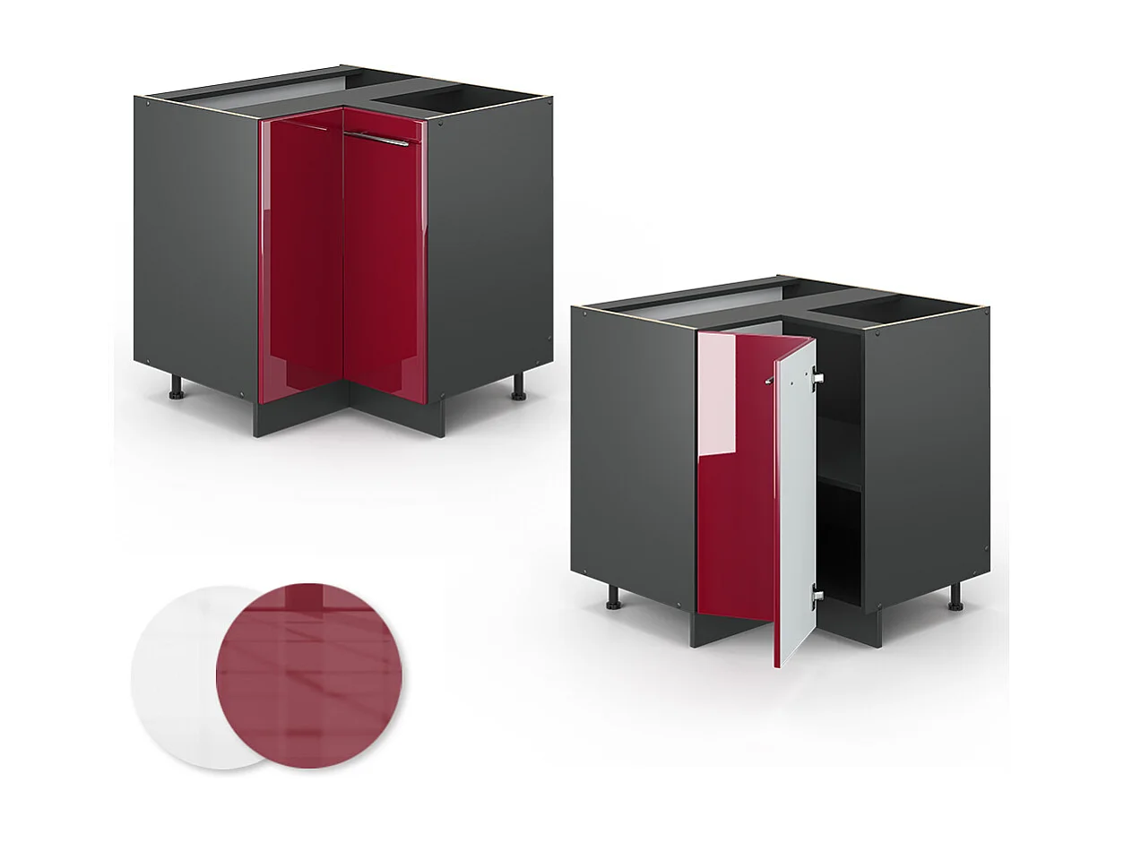 Armario de esquina rojo burdeos alto brillo 80.5x51.6x82 fame-line