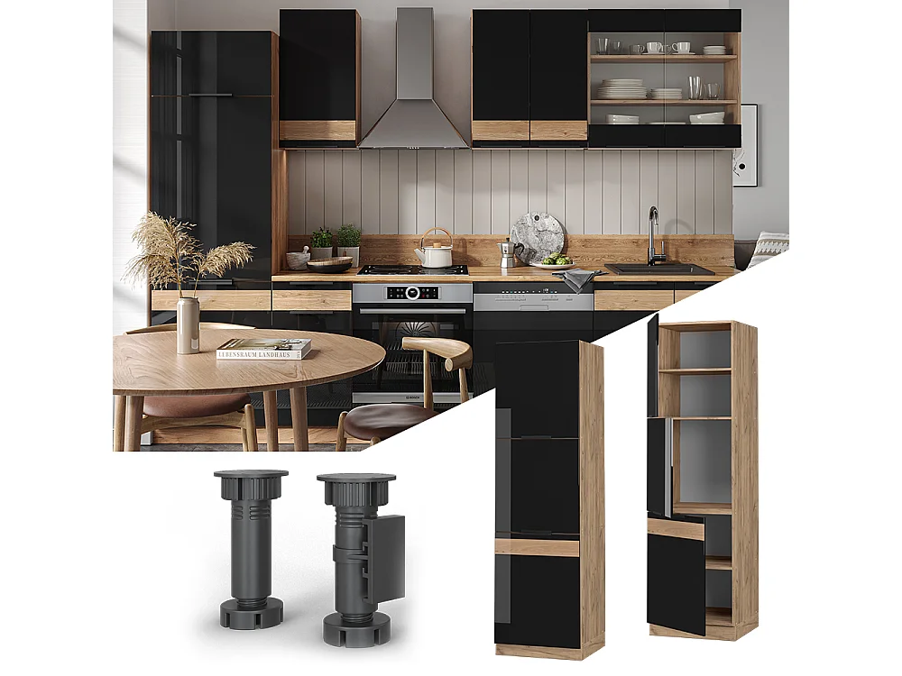 Meuble pour four chêne noir brillant 60x58x206.8 fame-line