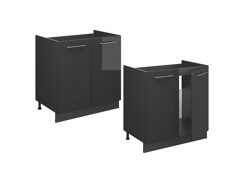 Meuble bas sous-évier anthracite haute brillance 80x60x82 fame-line