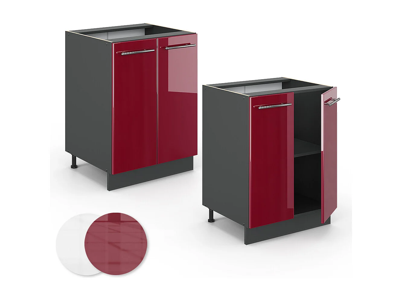 Küchenunterschrank bordeaux hochglanz 60x60x82 fame-line