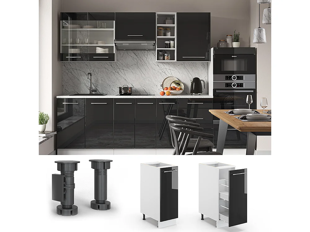 Meuble de cuisine anthracite haute brillance 30x51.6x82 fame-line