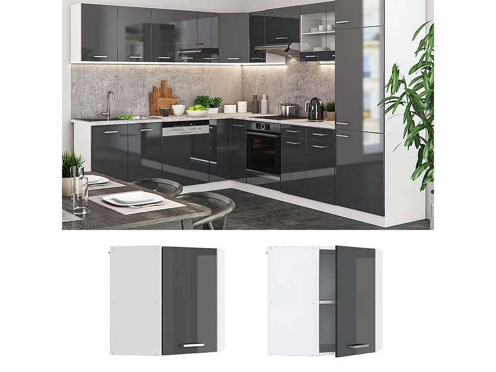 Armario colgante de esquina antracita alto brillo 57x34.1x60 r-line