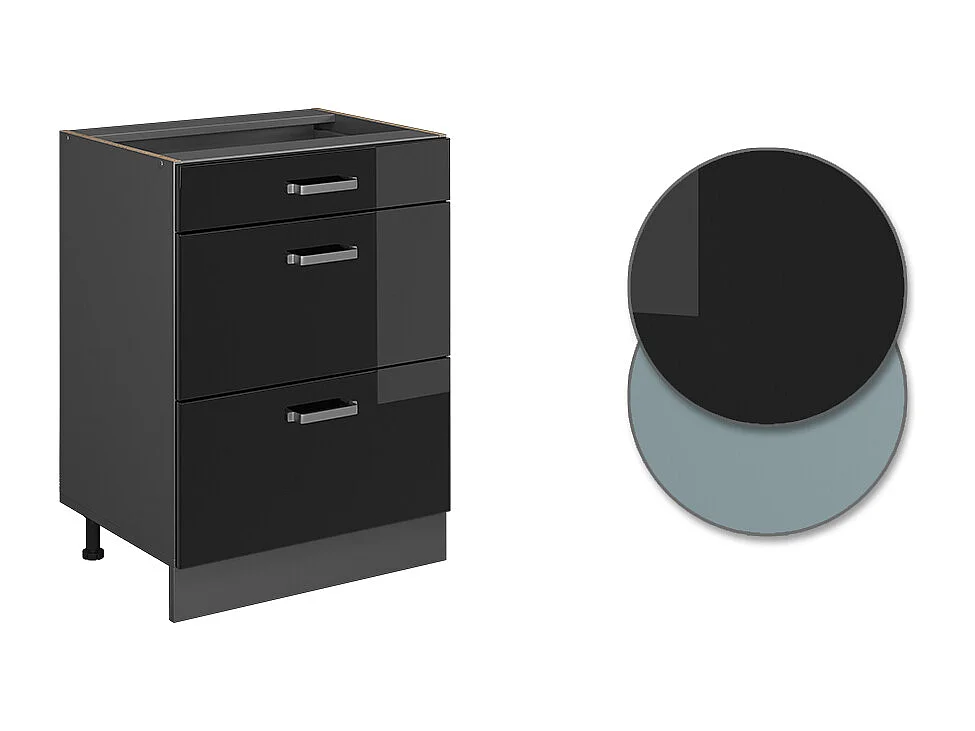 Meuble cuisine noir haute brillance 60x60x81.6 r-line