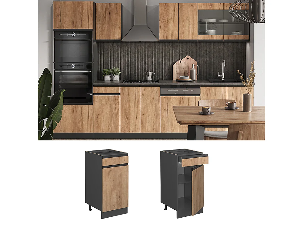 Meuble cuisine chêne de force doré/anthracite 40x46x81.6 r-line