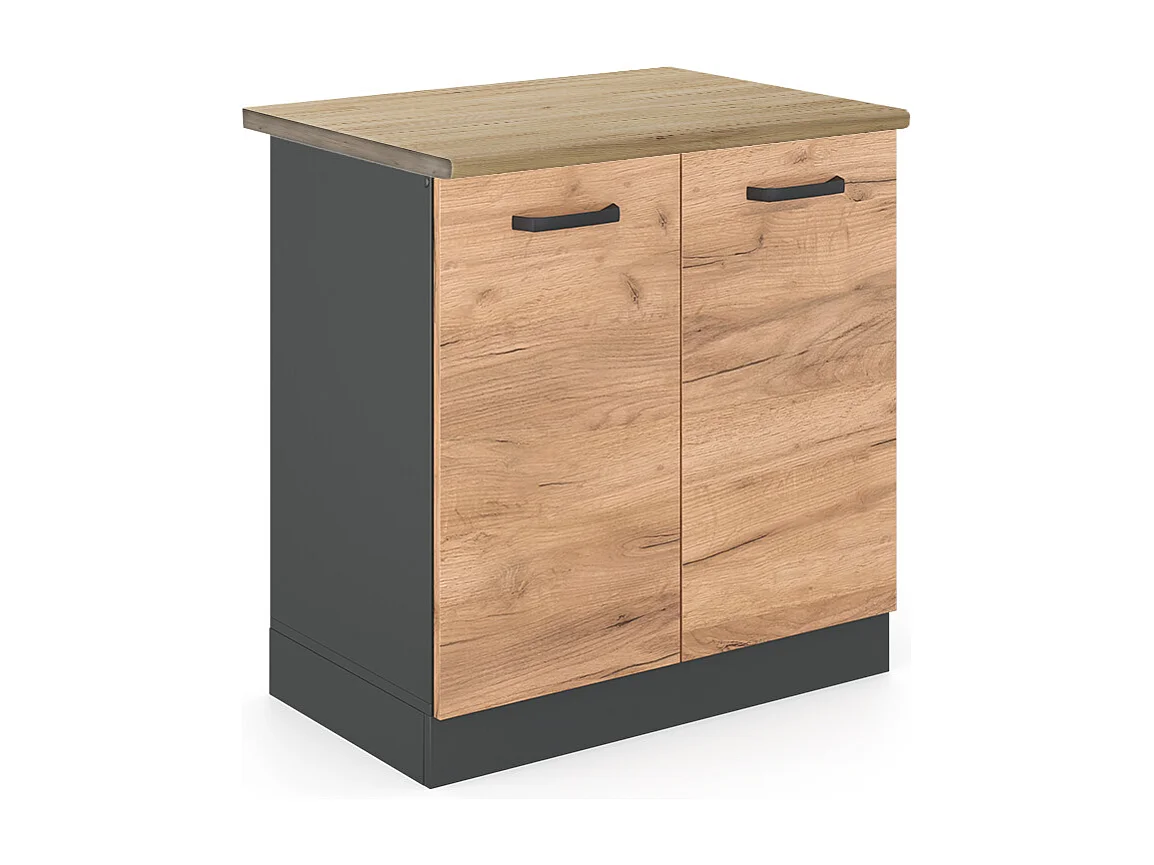 Meuble bas sous-évier chêne de force doré 80x60x81.6 r-line