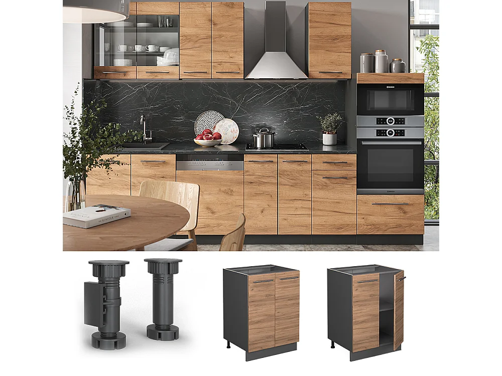 Meuble bas de cuisine chêne de force doré 60x51.6x82 fame-line