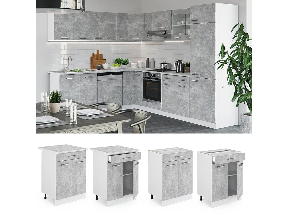 Mobiletto base per cucina calcestruzzo 60x60x81.6 r-line