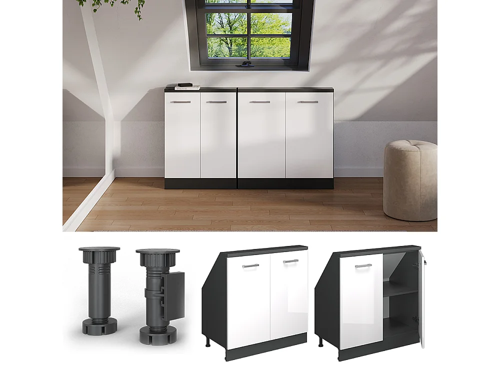 Armario de cocina para techo inclinado blanco alto brillo 80x46x81.6 r-line