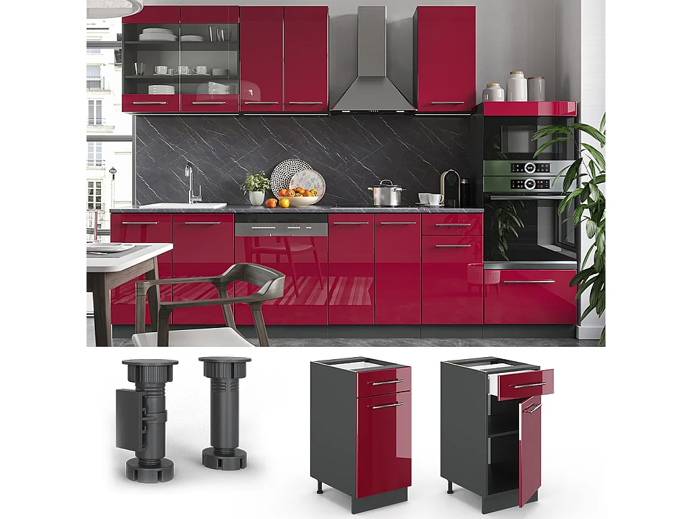 Köksunderskåp bordeaux högblank 40x60x82 fame-line