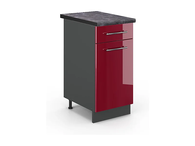 Meuble cuisine rouge bordeaux haute brillance 40x60x82 fame-line