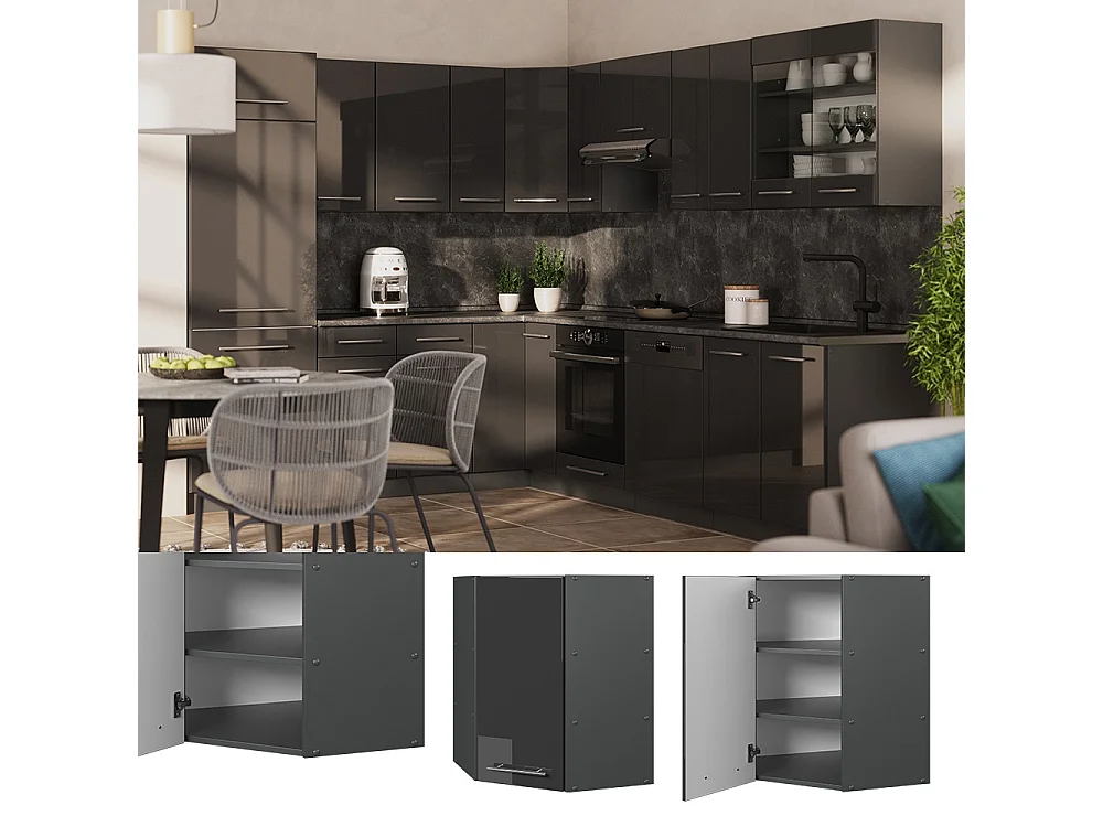 Elément haut de cuisine anthracite haute brillance 57x34.1x72 fame-line
