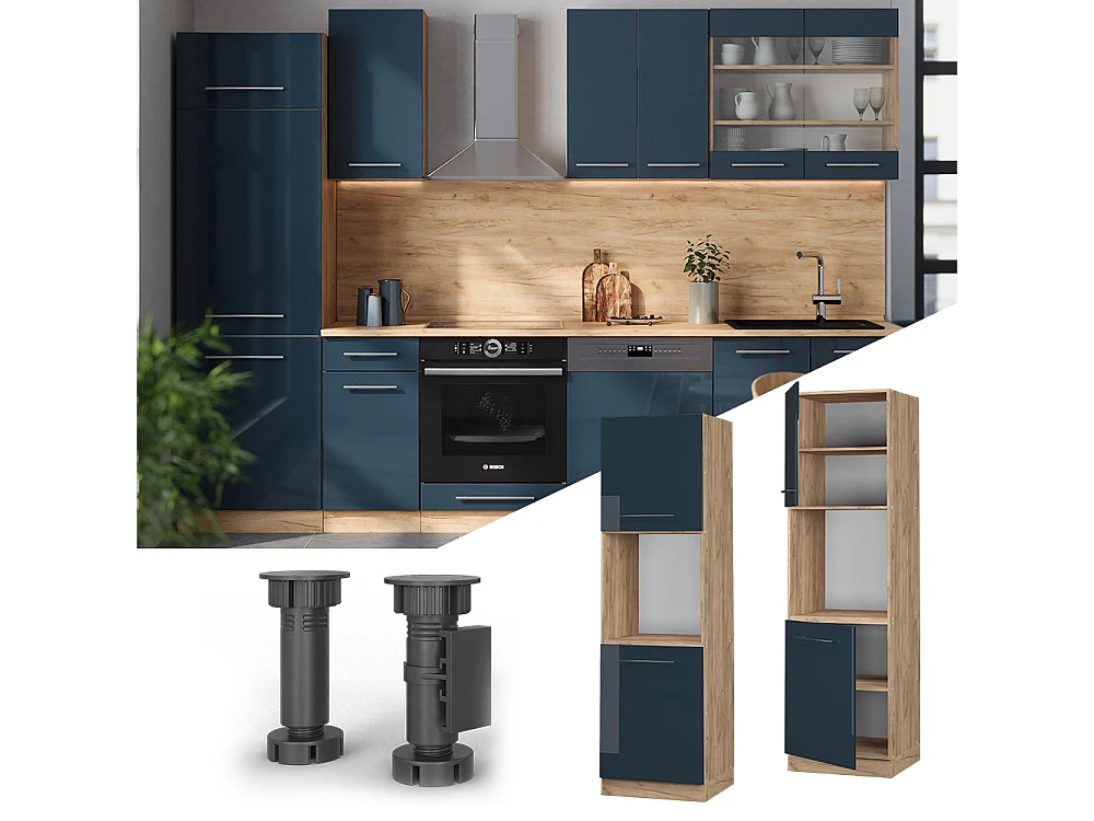 Armario para horno empotrado azul oscuro alto brillo 60x58x206.8 fame-line