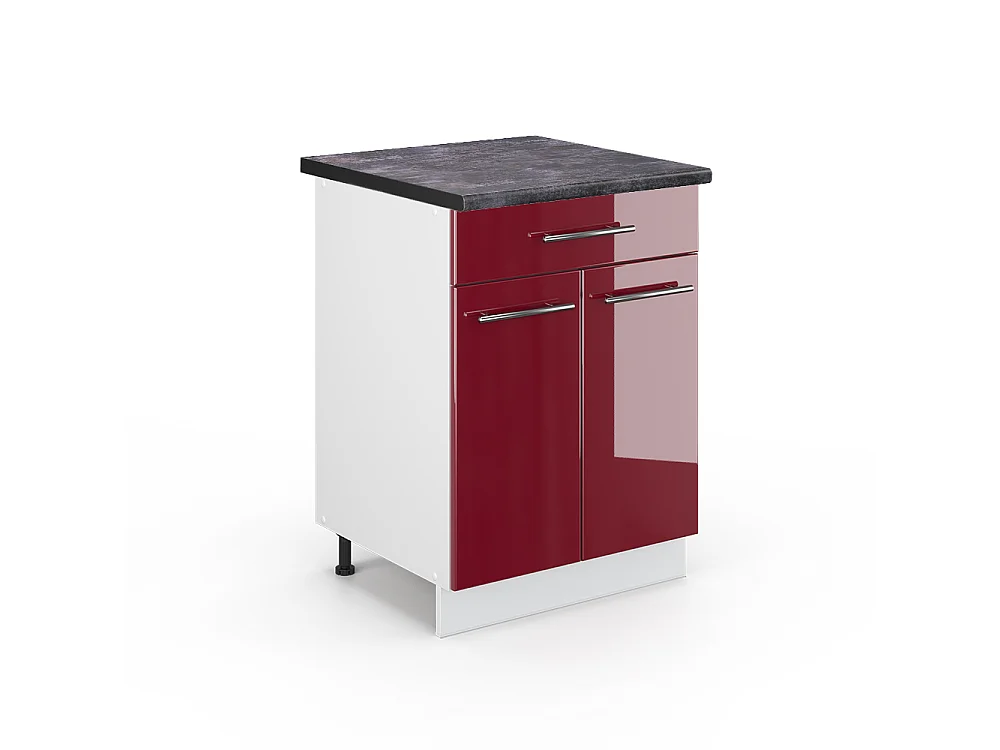 Meuble cuisine rouge bordeaux haute brillance 60x60x82 fame-line