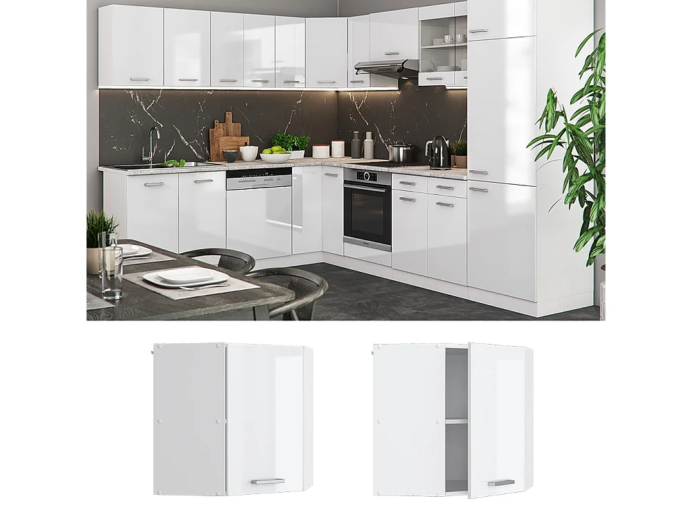 Elément haut de cuisine blanc haute brillance 57x34.1x60 r-line