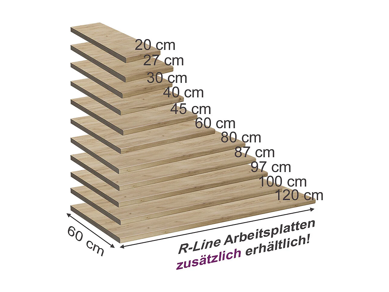 Encimera de cocina roble dorado 60x60x2.8 r-line