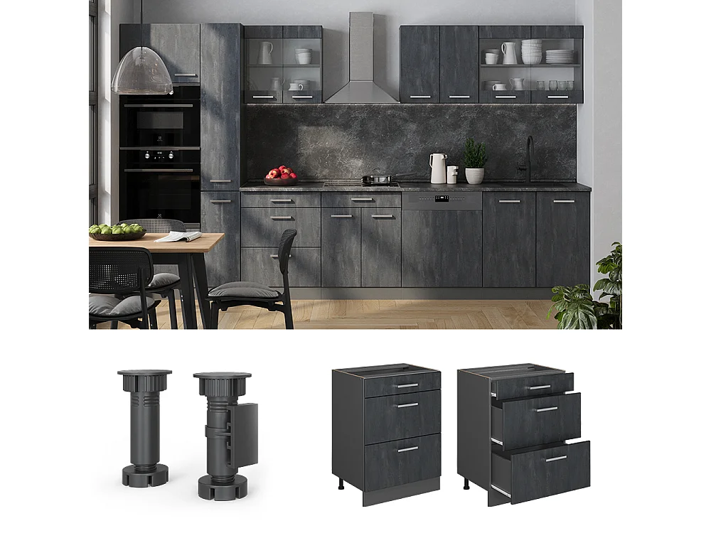 Mueble bajo de cocina hormigón negro 60x46x81.6 r-line