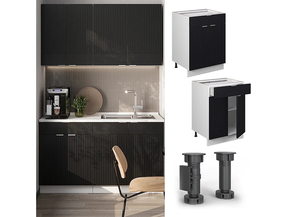 Meuble cuisine noir rayé 60x60x82 fame-line