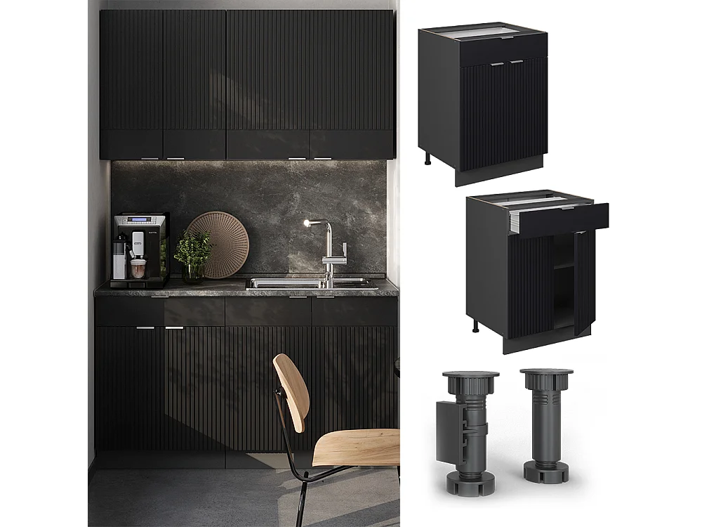 Meuble cuisine noir rayé 60x60x82 fame-line