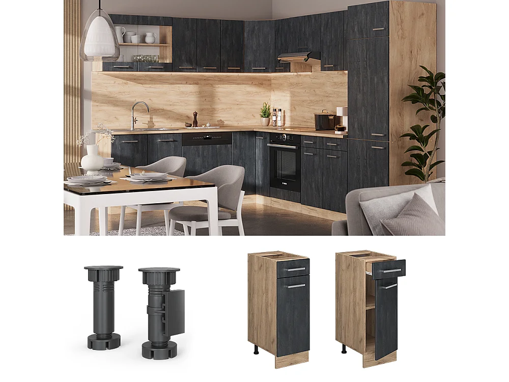 Mueble bajo de cocina hormigón negro 30x46x81.6 r-line