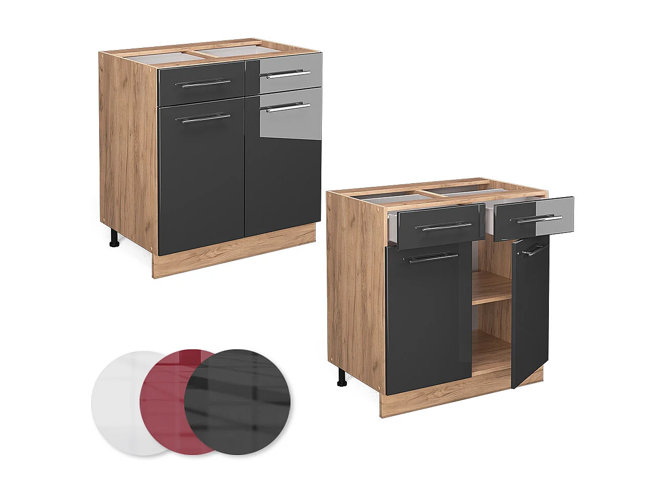 Mueble bajo de cocina antracita alto brillo 80x60x82 fame-line