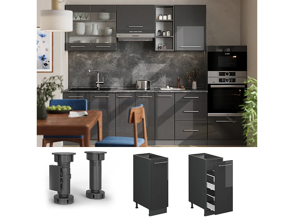 Meuble de cuisine anthracite haute brillance 30x51.6x82 fame-line