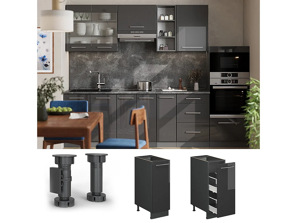 Meuble de cuisine anthracite haute brillance 30x51.6x82 fame-line