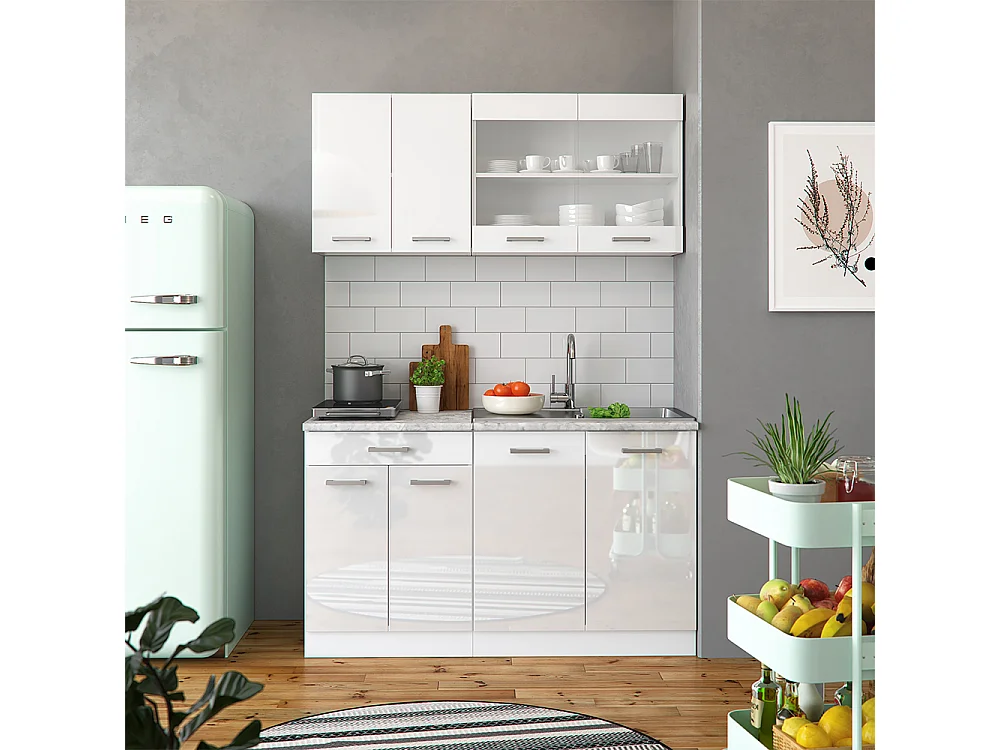 Meuble sous pente blanc haute brillance 140x46x81.6 r-line