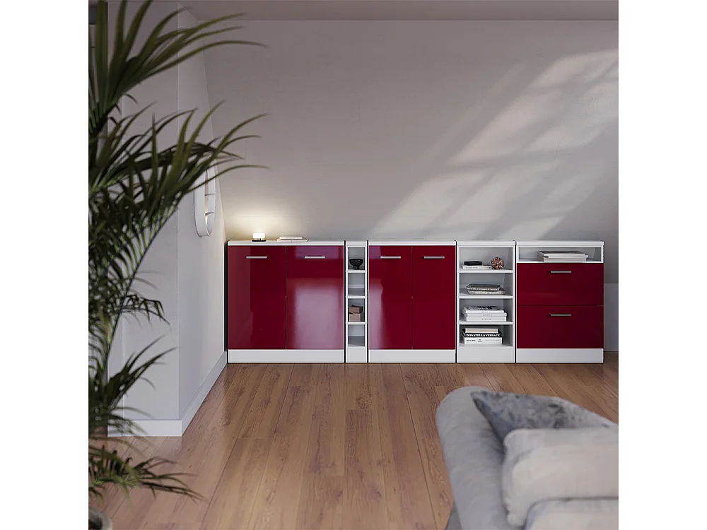 Meuble sous pente rouge brillant/blanc 60x46x81.6 r-line