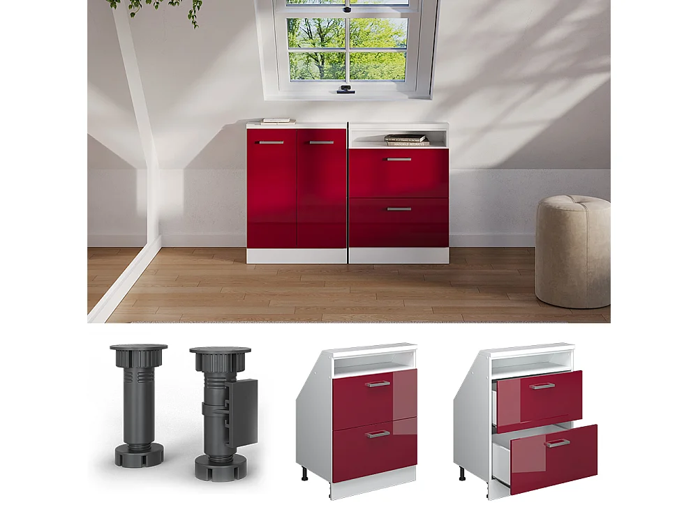 Köksskåp för sluttande tak högblank röd/vit 60x46x81.6 r-line
